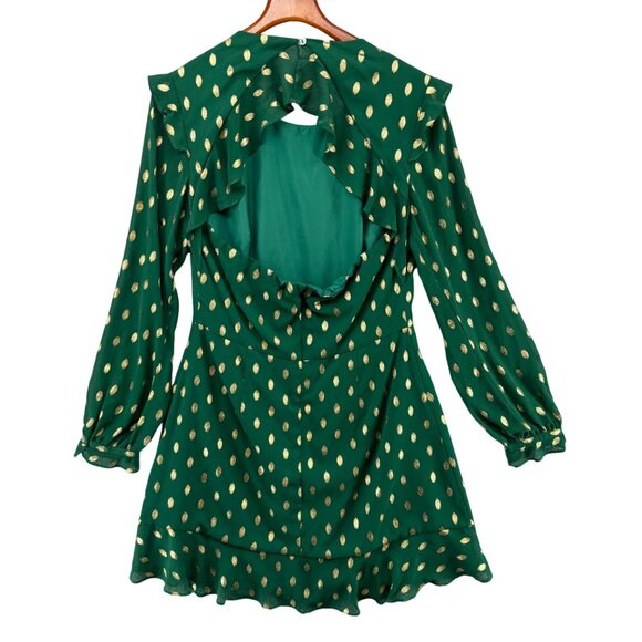 Hutch Confetti Chiffon Dress Emerald Green Gold Long Sleeve Cutout Sz 14 - Picture 5 of 15